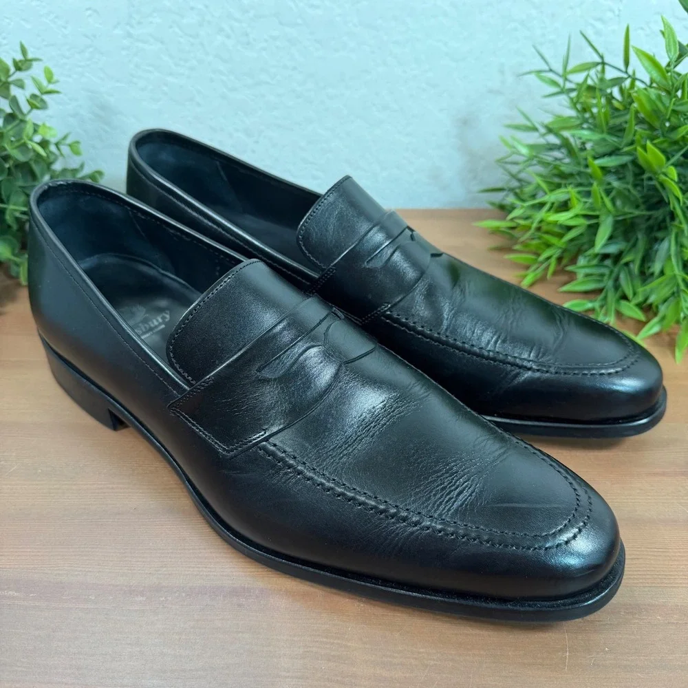 Finsbury Mens Luton Black Leather Penny Loafer Shoes Size 10 US 11